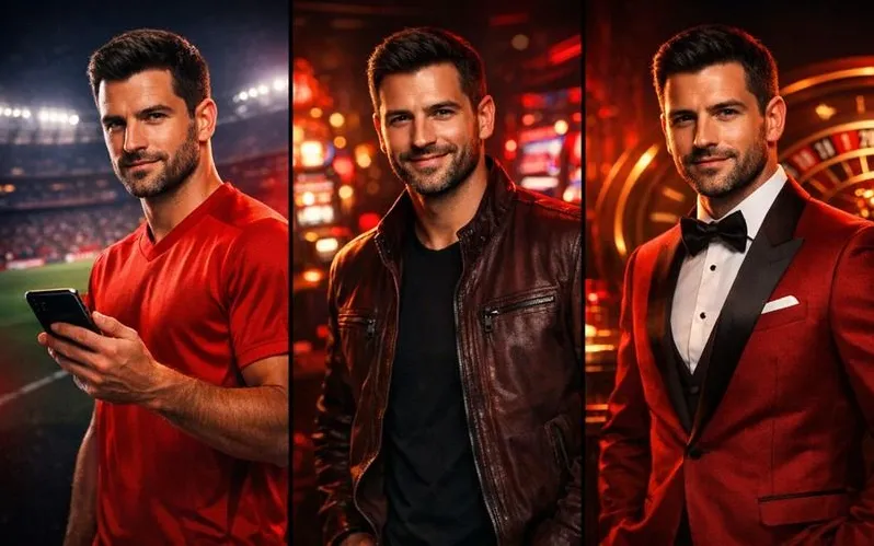Personaggio PowerBet in smoking rosso con bonus promozionali