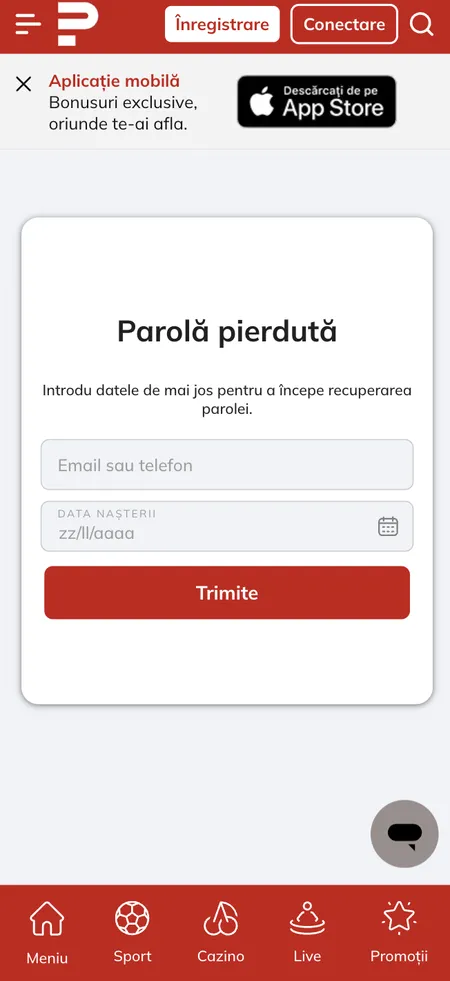 Schermata recupero password Powerbet